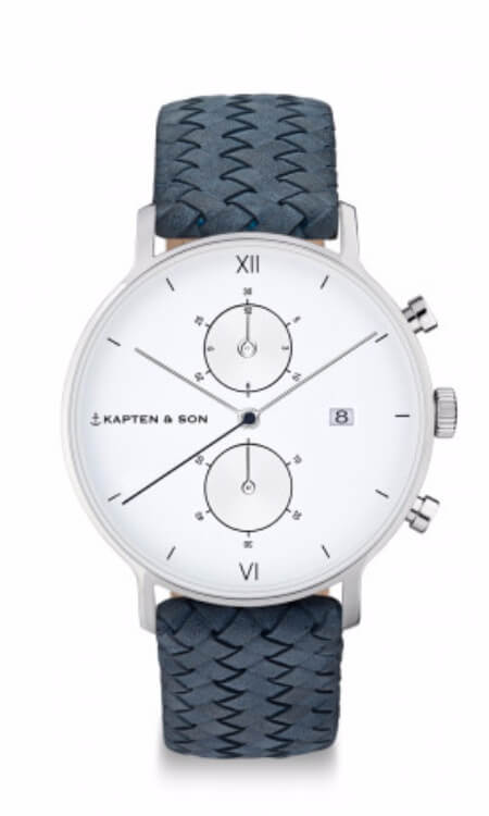 Montre Kapten & Son Chrono Silver Light Blue Woven Leather - PRECIOVS