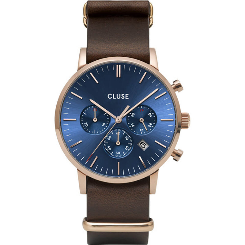 Montre CLUSE Aravis Chrono Nato Leather Blue Rose Gold CW0101502008 - PRECIOVS