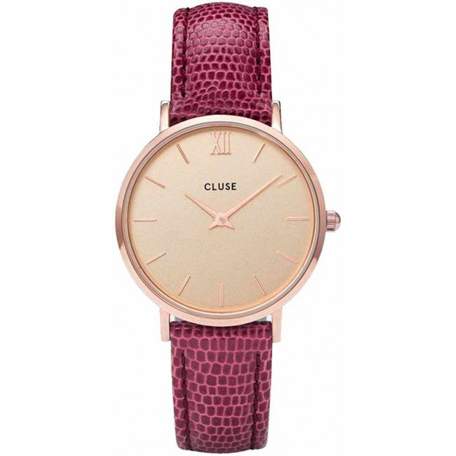 Montre CLUSE Minuit Rose Gold Champagne/Cerise Lizard CL30053 - PRECIOVS