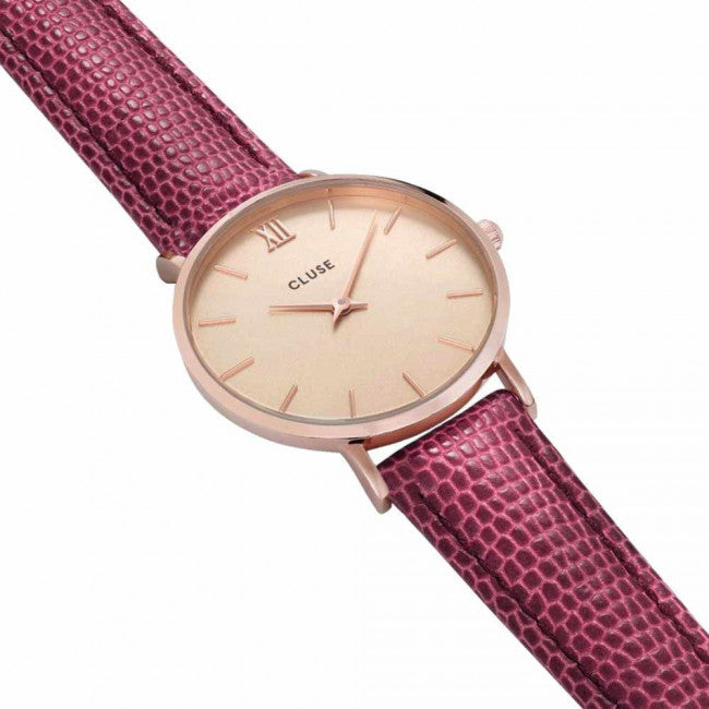 Montre CLUSE Minuit Rose Gold Champagne/Cerise Lizard CL30053 - PRECIOVS