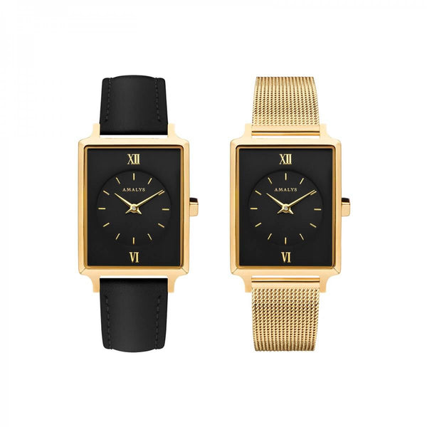 Coffret Amalys Montre Josie et bracelet cuir noir - PRECIOVS