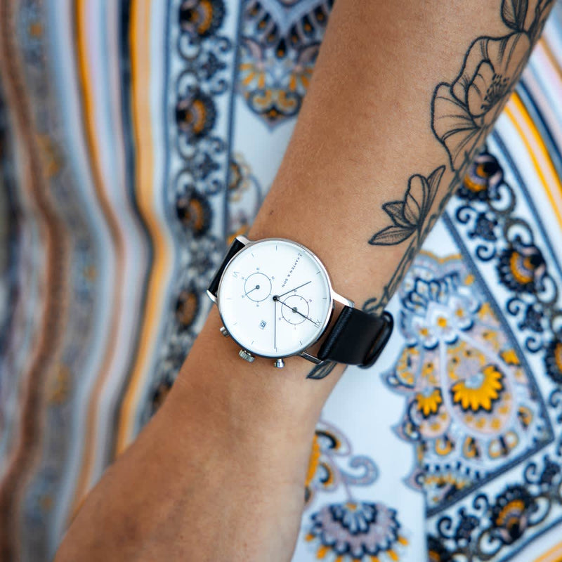 Montre Kapten & Son Chrono Silver Black Leather - PRECIOVS