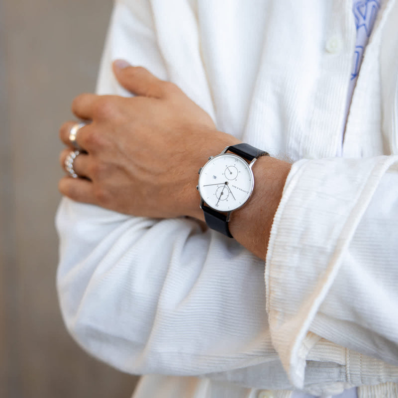 Montre Kapten & Son Chrono Silver Black Leather - PRECIOVS