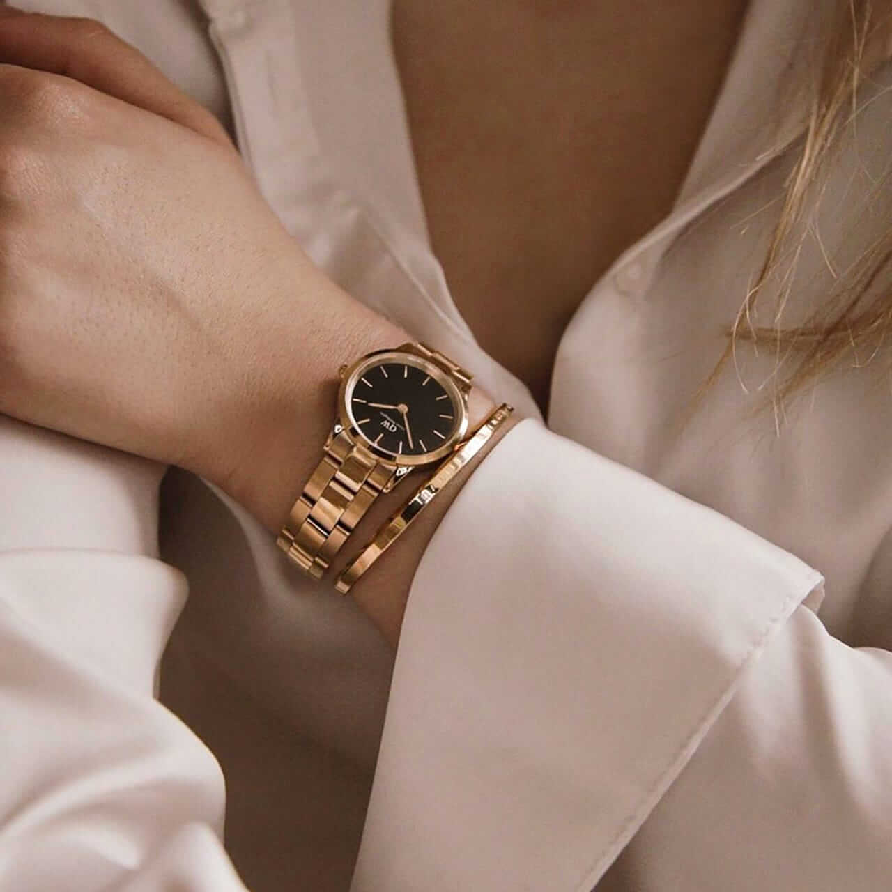 Montre Daniel Wellington Iconic Link Black Rose Gold 28mm - PRECIOVS