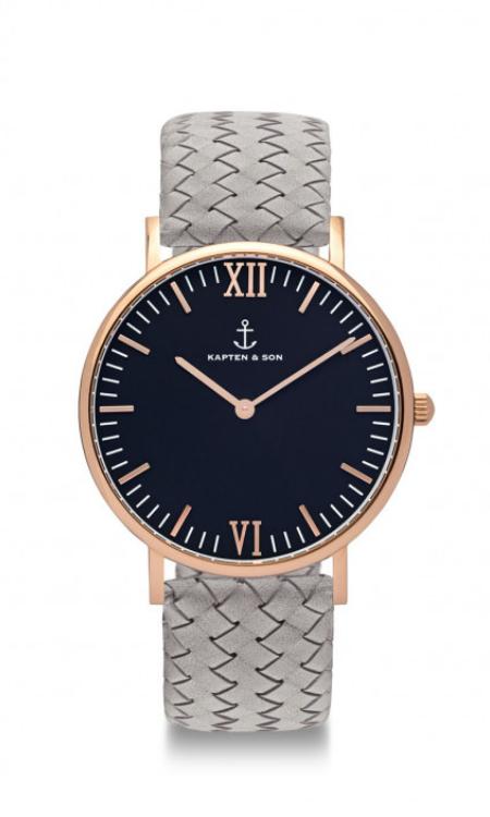 Montre Kapten & Son Black Grey Woven Leather - PRECIOVS