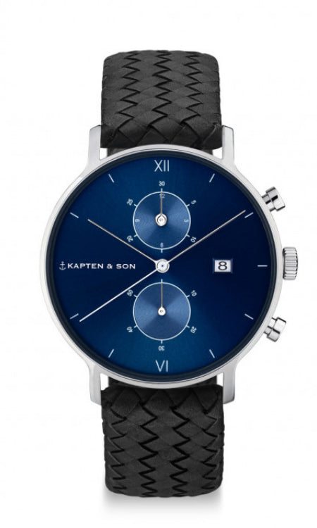 Montre Kapten & Son Chrono Silver Blue Black Woven Leather - PRECIOVS