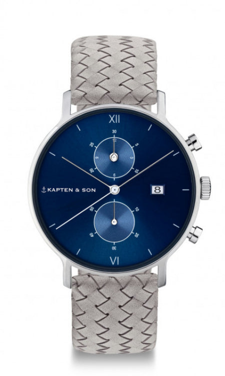 Montre Kapten & Son Chrono Silver Blue Grey Woven Leather - PRECIOVS