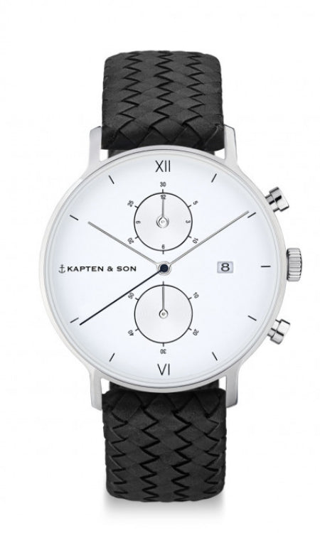 Montre Kapten & Son Chrono Silver Black Woven Leather - PRECIOVS