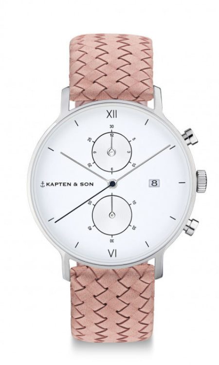 Montre Kapten & Son Chrono Silver Rose Woven Leather - PRECIOVS