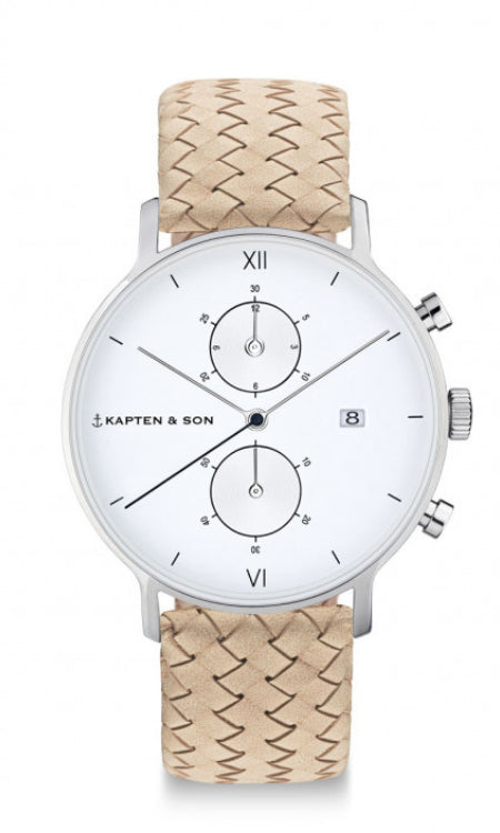 Montre Kapten & Son Chrono Silver Sand Woven Leather - PRECIOVS