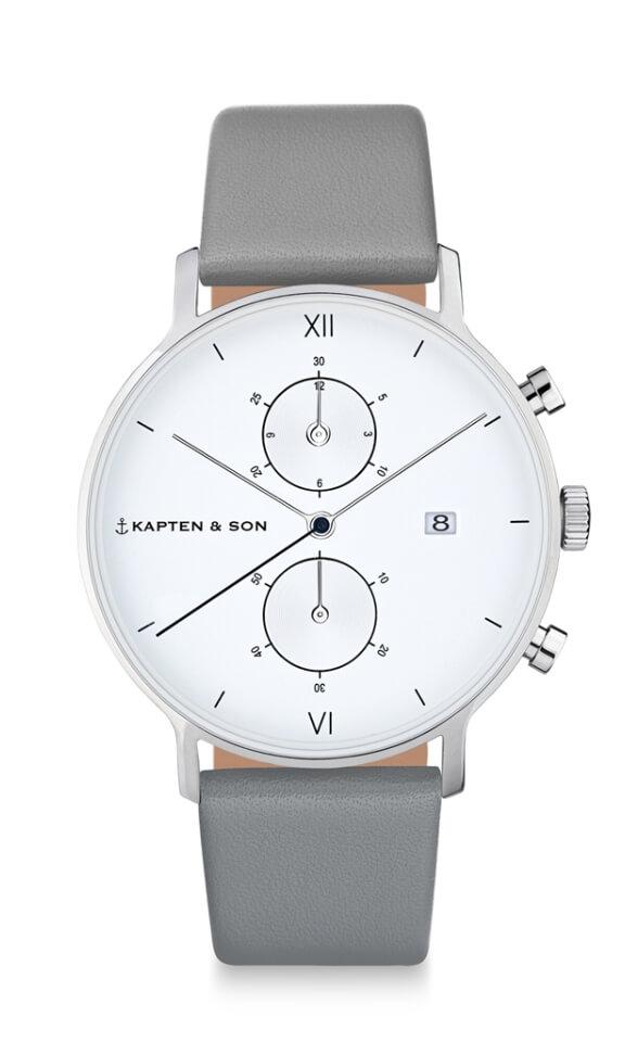 Montre Kapten & Son Chrono Silver Ash Grey Leather - PRECIOVS