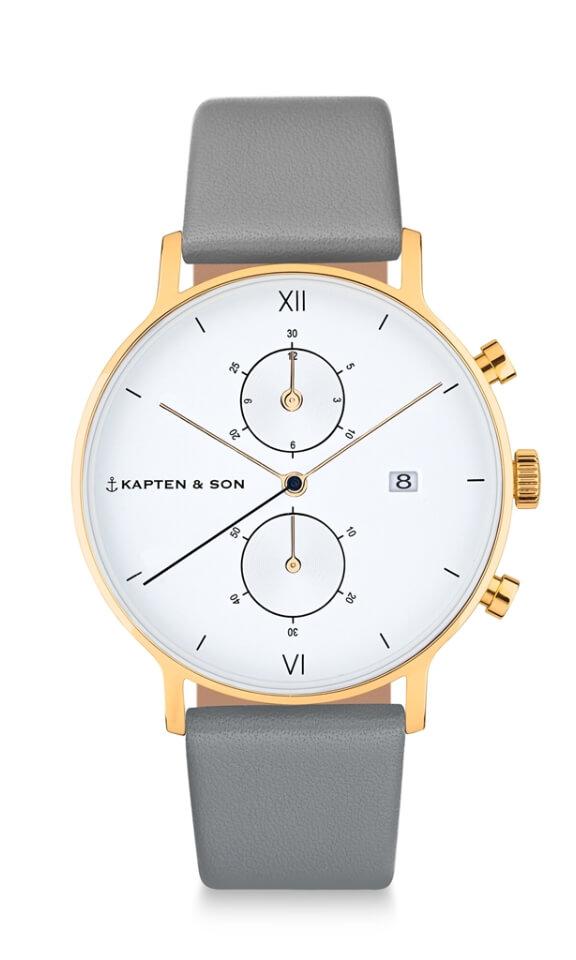 Montre Kapten & Son Chrono Gold Ash Grey Leather - PRECIOVS