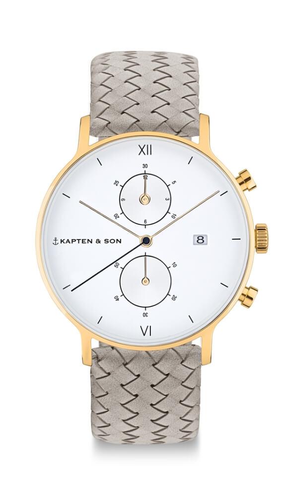 Montre Kapten & Son Chrono Gold Grey Woven Leather - PRECIOVS