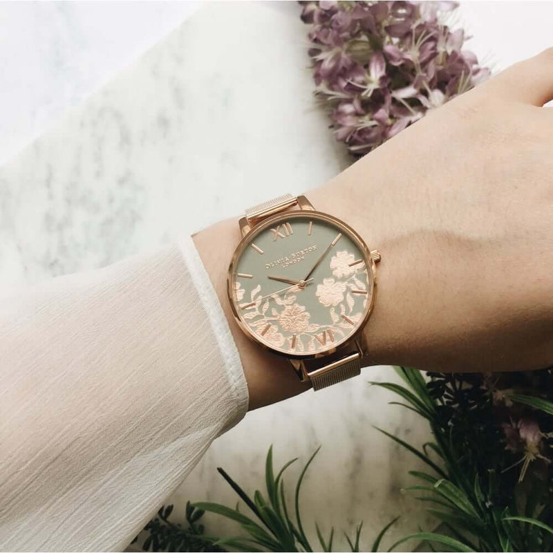 Montre Olivia Burton Lace Detail Grey Rose Gold Mesh OB16MV65 PRECIOVS