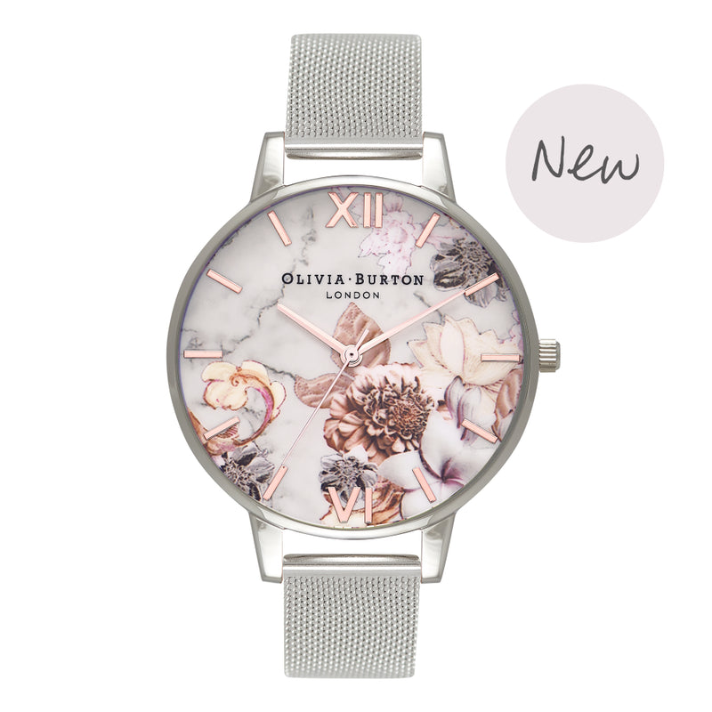 Montre Olivia Burton Marble Floral Rose Gold & Silver Mesh Floral OB16CS10 - PRECIOVS