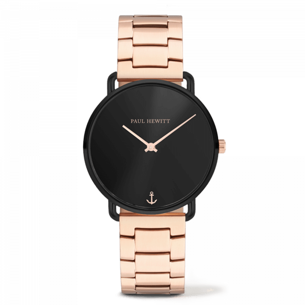 Montre Paul Hewitt Miss Ocean Line Black Sunray Bande Métallique Or Rosé - PRECIOVS