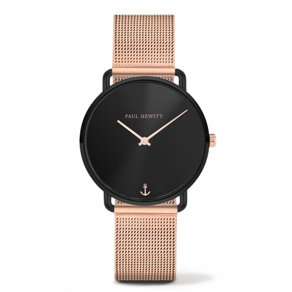 Montre Paul Hewitt Miss Ocean Line Black Sunray Bande Mesh Or Rosé - PRECIOVS