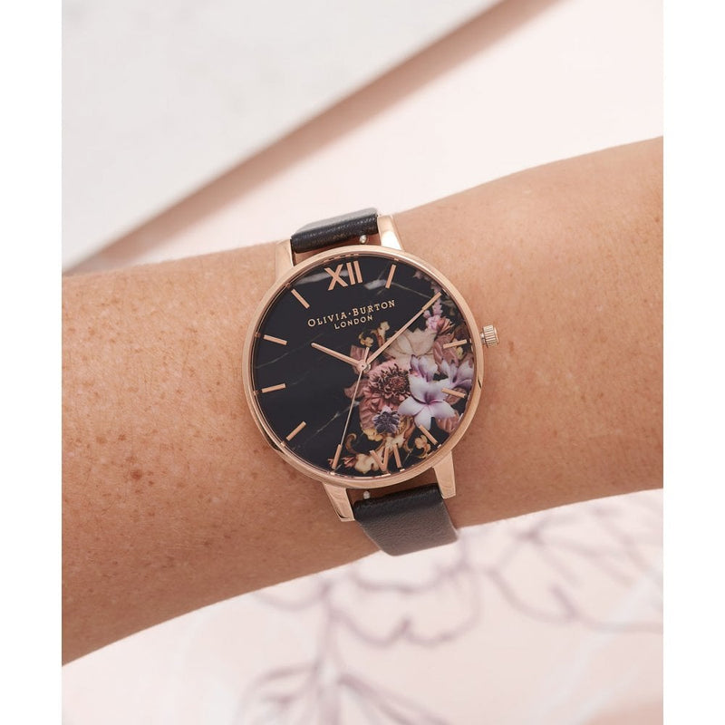 Montre Olivia Burton Marbre Floral Black & Rose Gold Floral OB16CS01 - PRECIOVS