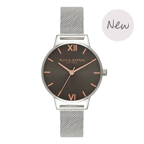 Montre Olivia Burton Midi Grey Dial Dark Grey & Silver Mesh OB16MD80 - PRECIOVS