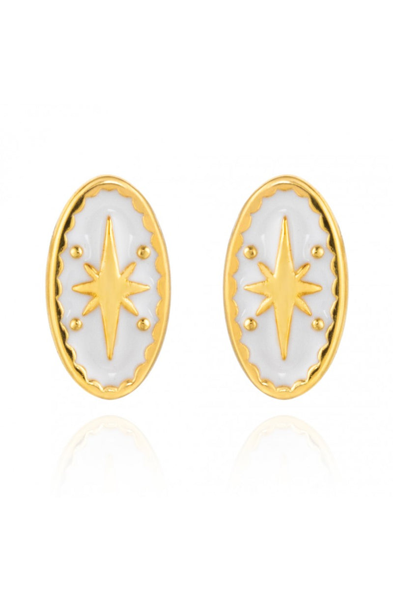Boucles d'oreilles PRECIOVS Essentials étoile émaillée doré jaune ovales - PRECIOVS