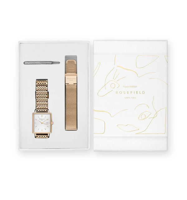 Coffret Rosefield THE BOXY Blanc Sunray Or Jaune + bracelet Or Jaune Mesh - PRECIOVS