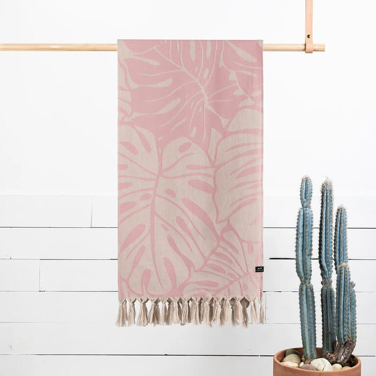 Serviette de plage "turque" Slowtide Tarovine Rose en coton bio - PRECIOVS