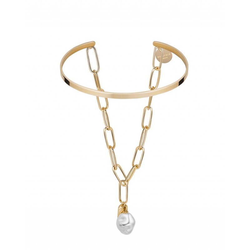 Bracelet Jonc Rosefield The Jane Liquid Pearl and Initial Bar J181 - PRECIOVS