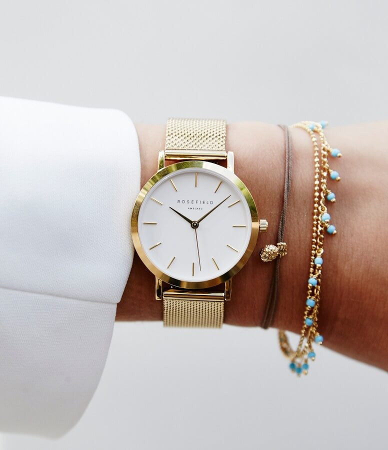 Montre Rosefield The TRIBECA White Mesh Gold TWG-T51 - PRECIOVS