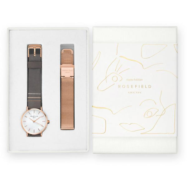 Coffret Rosefield West Village Elephant Grey + bracelet Mesh Rose Gold X184 - PRECIOVS